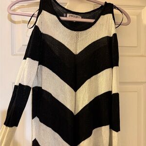 Jennifer Lopez Black and White Striped Turtleneck Sweater